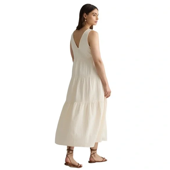 Quince 100% Organic Cotton Gauze Tiered Maxi Dress S Vintage Cream Vacation NWT - Picture 2 of 9